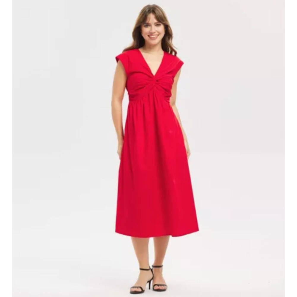 Women's A New Day 100% Cotton Twist Front Sleeveless Midi Dress Red Large